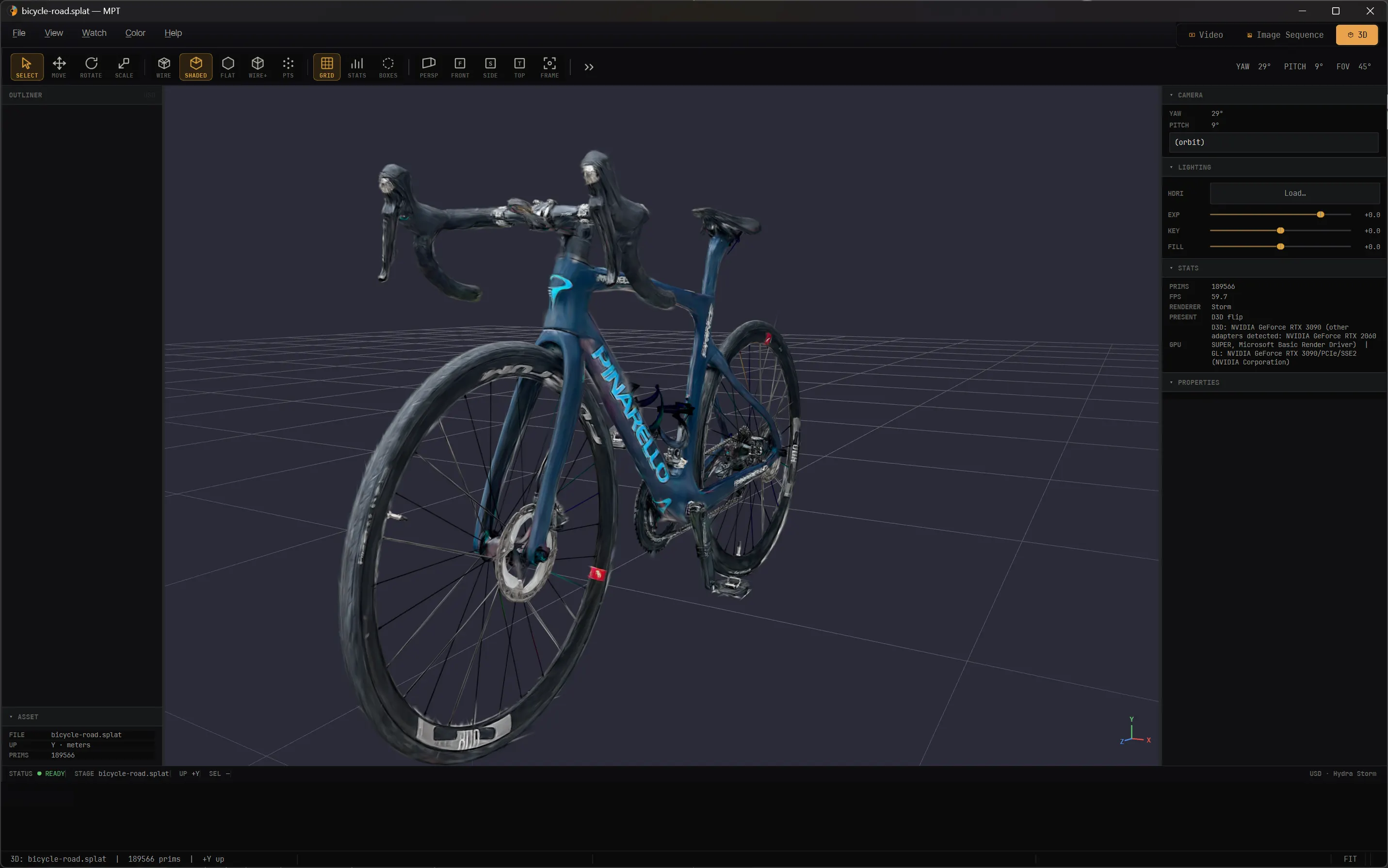 A 3D Gaussian Splatting capture rendered in MPT's 3D viewport.