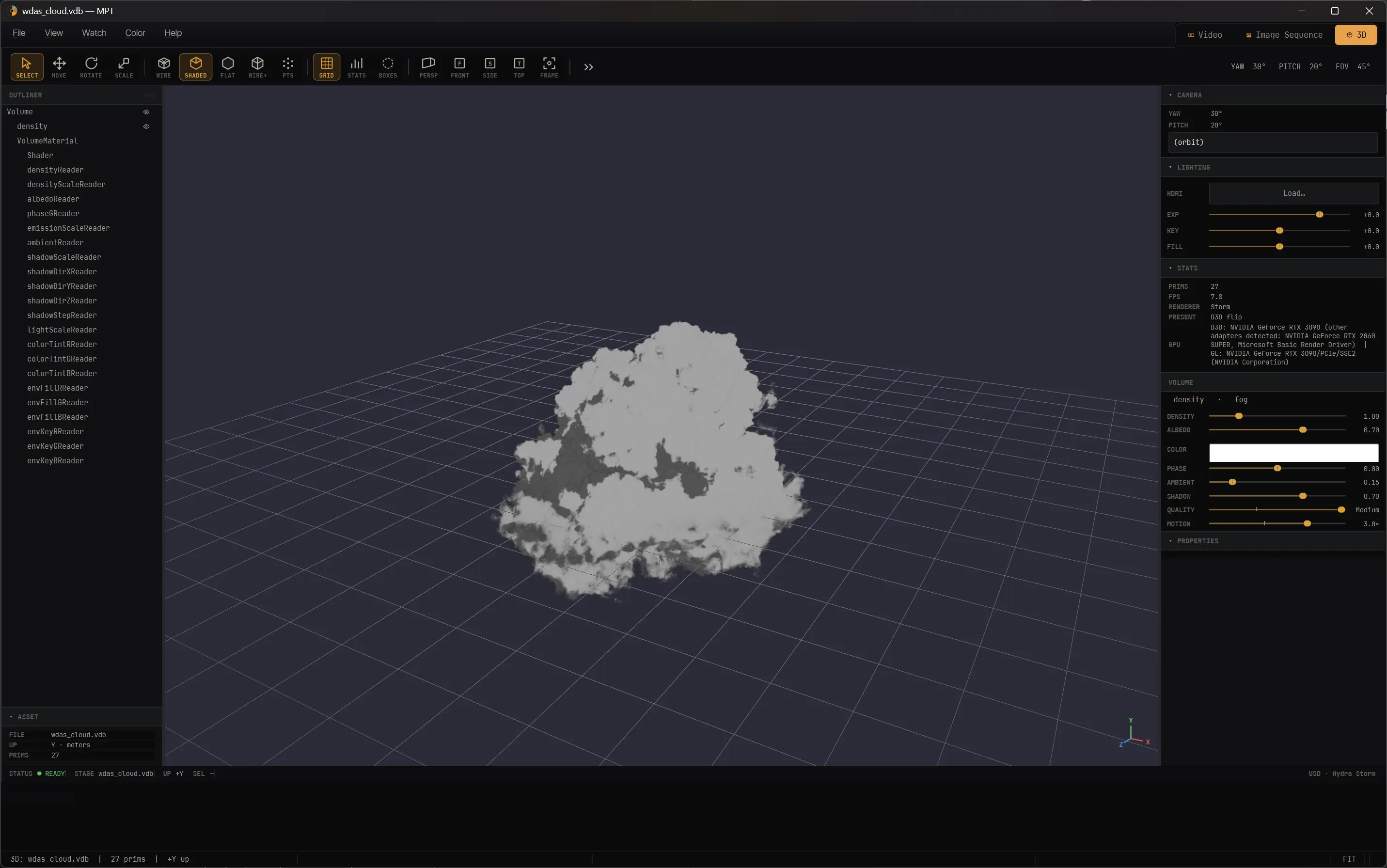 An OpenVDB cloud volume rendered in MPT with self-shadowing.