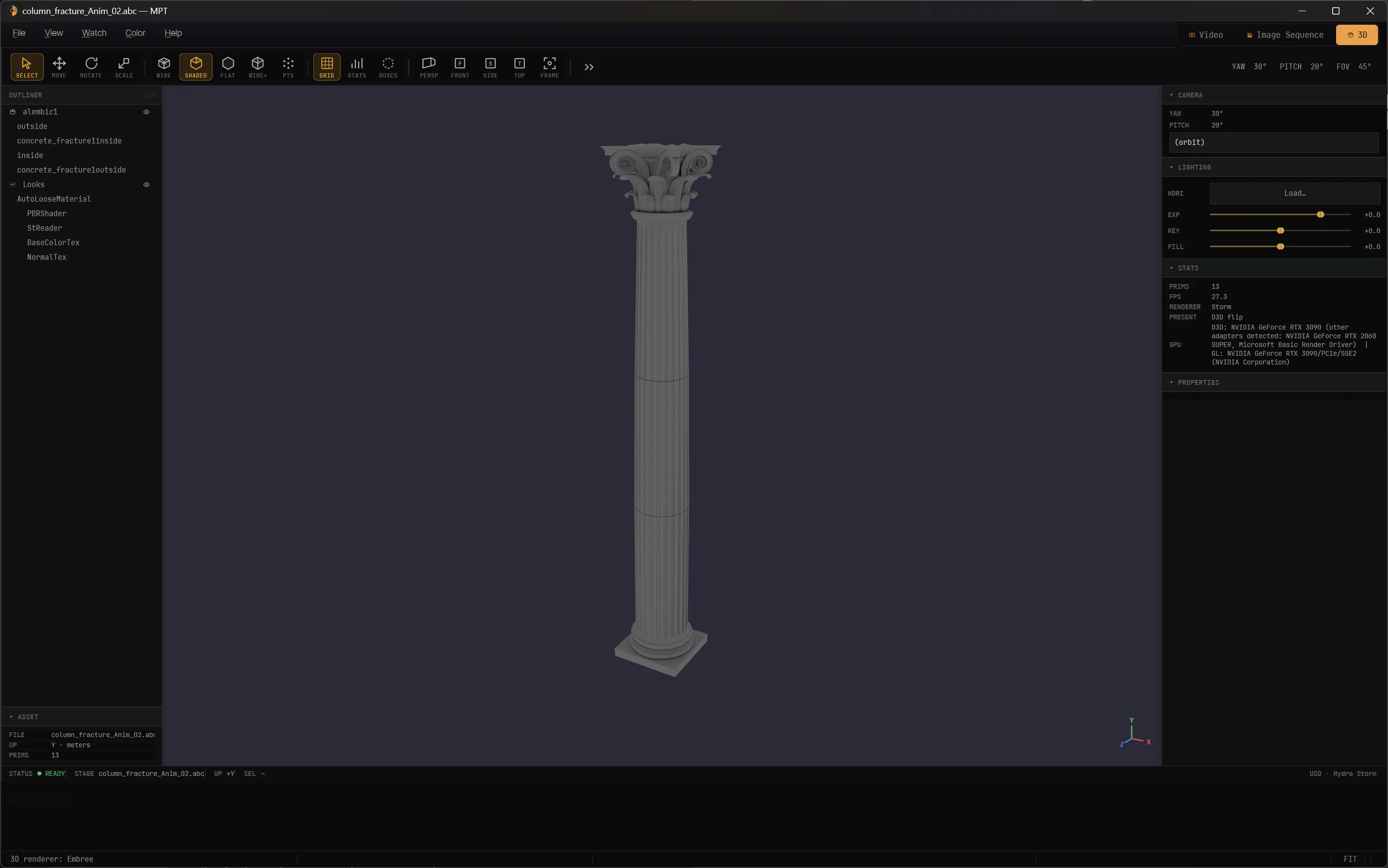 An Alembic geometry cache open in MPT's 3D viewport.